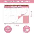 Weekly Planner Notepad - 7" x 10" Weekly Pad Organizers Habit Tracker Journal for Man & Women, 52 Sheets, 100gsm Paper, Undated Weekly To Do List Notepad with Your Life, Pink