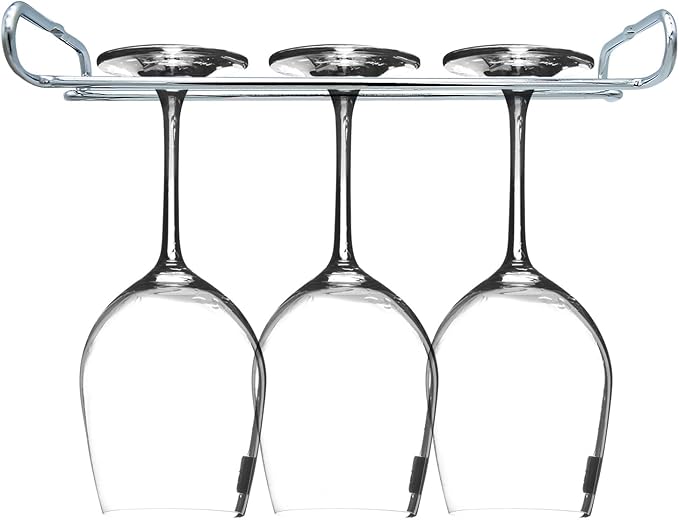 10 Inch Wine Glass Rack Under Cabinet Shelf Stemware Storage Hanging Hanger Organizer Glasses Holder with Drying Under Counter Metal for Kitchen and Bar Set of 4 Silver