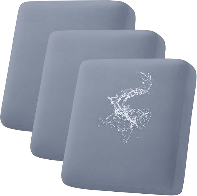 hyha Waterproof Couch Cushion Covers, Stretch Sofa Couch Seat Slipcover for Dog Washable, Non-Slip Waterproof Outdoor Cushion Covers for Patio Furniture Replacement (3 Pieces, Grey)