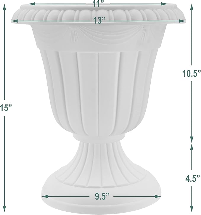 PL10SL Classic Traditional Plastic Urn Planter Indoor/Outdoor, 15" x 13", Brushed Silver