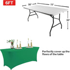 IVAPUPU 2 Pack 8FT Table Cloth for Rectangular Fitted Events Stretch Emerald Green Table Covers Washable Cover Spandex Tablecloth Protector for Party, Wedding, Cocktail, Banquet, Festival