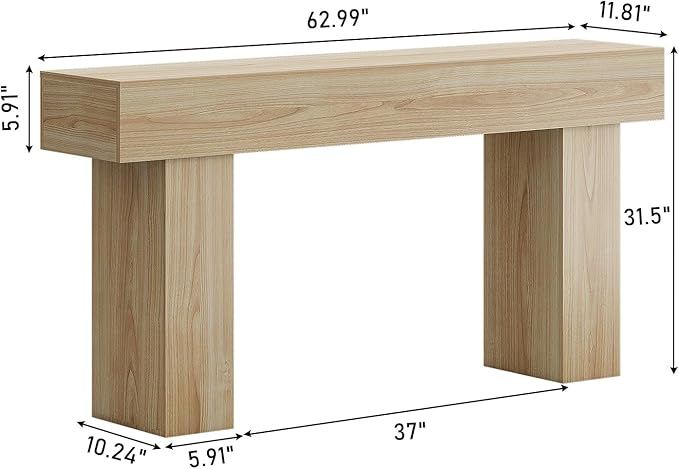 63 Inch Long Console Table for Entryway, Farmhouse Wood Rectangular Sofa Table Behind Couch Table, Narrow Entryway Table for Living Room, Entrance, Hallway, Foyer, Easy Assembly (Natural)