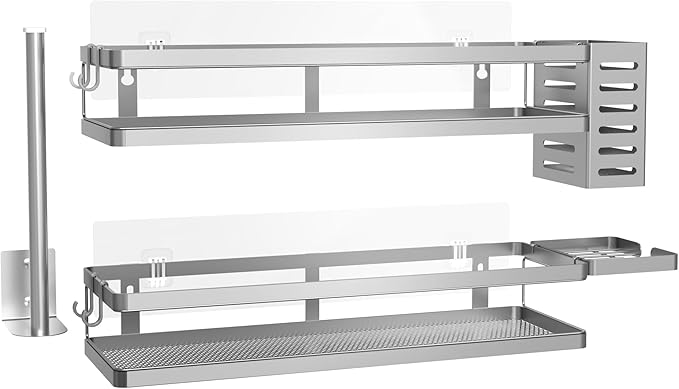 PUSDON Metal Wall Hanging Basket 2 Packs DIY Suitable for Multiple Scenes - Large Silver Grey Guardrail Suit