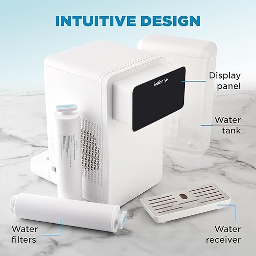 Ivation H2O Hot & Cold Countertop, Reverse Osmosis Water Filter, TDS Filter System, 4 Stage RO Water Filtration, 6 Temperature Presets, 3:1 Pure to Drain, Portable Plug-and-Play - White