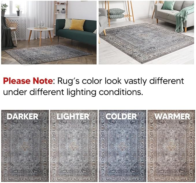 Keen Home Design 4x6 Rug - Machine Washable Area Rug with Non-Slip Backing, Ideal for Living Room, Dining Room, Bedroom - Vintage, Easy Clean, Durable, Low Pile Rug - (4' x 6')