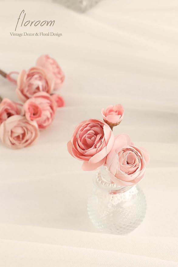 Floroom Ranunculus Artificial Flowers 18 Pcs Dusty Rose Faux Silk Mini Ranunculus Bulk Fake Wedding Filler Flowers for DIY Bouquets, Centerpieces, Bridal Shower Decorations & Arrangements