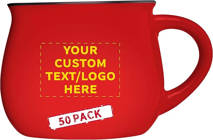 Custom Glazed Campfire Coffee Mugs 12 oz. Set of 50, Personalized Bulk Pack - Perfect for Coffee, Tea, Espresso, Hot Cocoa, Other Beverages - Red