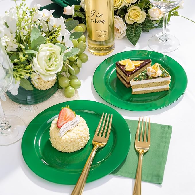 FLOWERCAT 60PCS Green Plates & St. Patrick's Day Plates - Heavy Duty Dark Green plates Disposable for St. Patrick's Party&Super Bowl- Include 30PCS 10.25" Dinner Plates & 30PCS 7.5" Dessert Plates