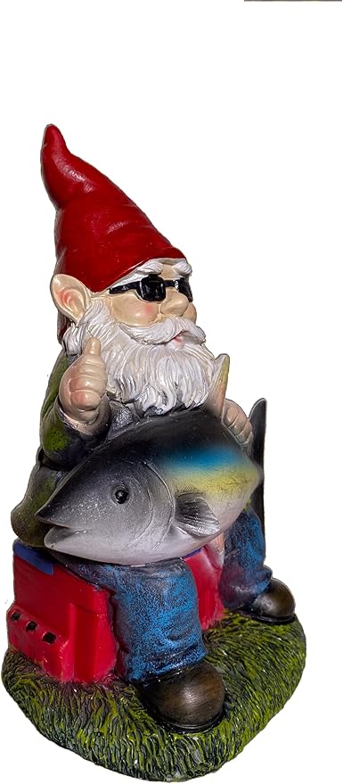 Fishing Gnome with Tuna Fish,Fishing Garden Gnomes Outdoor,Funny Garden Gnome 9“，Fishing Gnomes Decorations for Yard (Fishing Gnome)