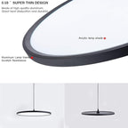 MADEM Modern LED Pendant Light 23.6'' Disc Chandelier Hanging Lighting Fixture with Acrylic Shape Dimmable Office Chandelier 6000K for Office Room Football Bedroom Decor Kitchen Island, Black