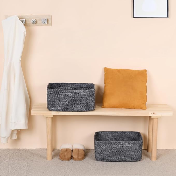 Large Storage Baskets for Shelves, Closet Organizers Bins for Clothes Blanket Towels, Baby Nursery, Toy Baskets Box, Woven Rope Baskets, 17 x 13 x 7.5”, 3 Packs Dark Gray