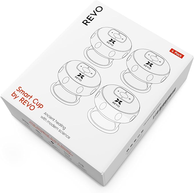 REVO The Original 4-in-1 Smart Cupping Therapy Massager, Red Light Therapy for Targeted Pain Relief, Knots, Aches, Muscle Soreness, Circulation & Tighter Skin, Portable Cupping Kit (Four Pack)