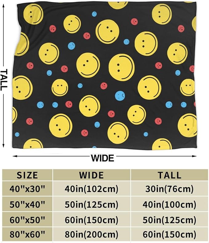 Smiley Face Throw Blanket Soft Smiley Fleece Blanket Men Women Gift for Kids Boys Girls for Party Couch Sofa Bed Deco Blankets 50x40 Inches