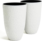 Worth Garden 2-Pack 21" H. White Tall Planters - 14'' Dia Resin Large Round Flower Pots for Outdoor Plants Trees - Imitation Stone Finish Plastic Indoor Front Porch 9 Gallon Decorative Container Patio