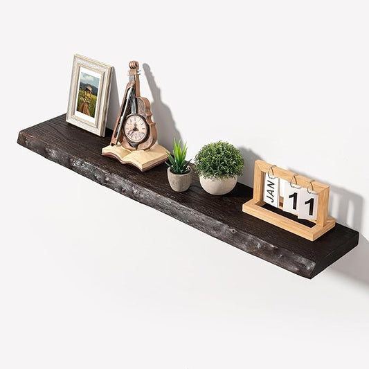Axeman 40 inch Floating Shelves for Wall - 8'' D Live Edge Rustic Solid Elm Wood Floating Shelves Wall Mounted, Wall Shelves with Invisible Bracket for Living Room Bedroom Kitchen, Set of 1 Walnut