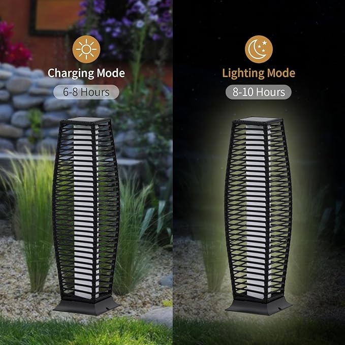 Outdoor Floor Lamp Weather-Resistant Outdoor Wicker Light Solar Powered Lantern Deck Lights for Patio Yard Garden