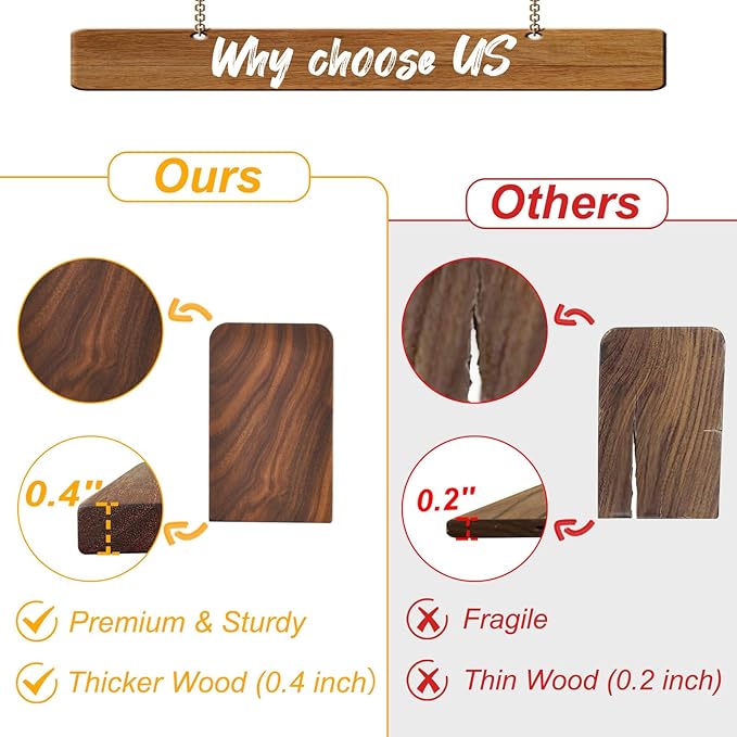 Book Ends, Black Walnut Wooden Bookends for Shelves - Heavy Duty Non-Slip Book Organizers, Upgraded Decorative Bookend Holders for Home, Kitchen, Office, Set of 2, Small