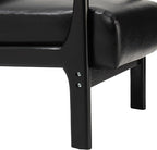 Glitzhome Accent Armchair with Walnut Ruberwood Frame, Black PU Leather Lounge Chair for Living Room