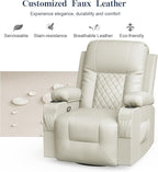 Recliner Chairs for Adults, Massage Rocker with Heated Modern Ergonomic Lounge 360 Degree Swivel Single Sofa Seat Living Room Lounge Recliners Ivory White
