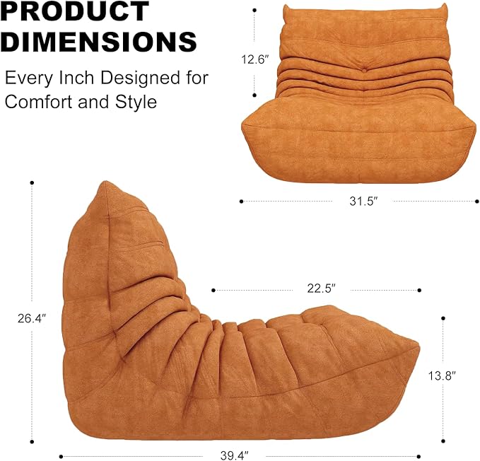 Bean Bag Chair for Adults, Bean Bag Sofa - Adult Size with Soft Waterproof Fabric for Living Room, Apartments, Reading Corner, Gaming, and Movie Venue (DarkOrange)