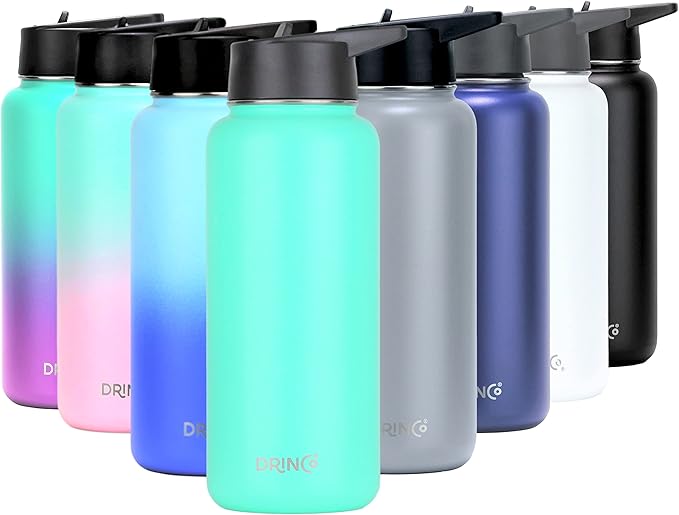 DRINCO Stainless Steel Water Bottle Spout Lid Vacuum Insulated Double Wall Water Bottle Wide Mouth (40oz 32oz 22oz 18oz 14oz) Leak Proof Keeps Cold or Hot (32 oz, 32oz Teal)