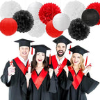 Red-Black White Party-Decorations Paper Flowers Lanterns - 15PCS Halloween Birthday Tissue Pom Poms Streamers,Wedding Baby Bridal Shower Hanging Supplies Decor Hugfond