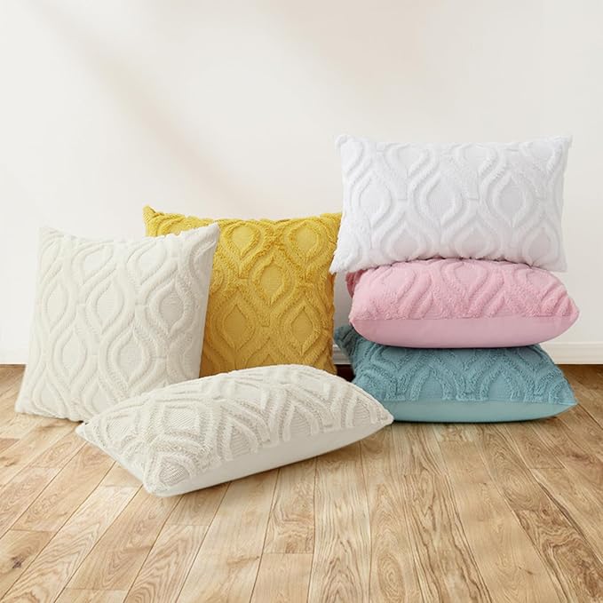 decorUhome Fall Throw Pillow Covers 12x20 Inch Set of 2, Soft Plush Decorative Faux Fur Aqua Solid Couch Pillow Covers, Accent Farmhouse Neutral Lumbar Euro Pillow Cases for Sofa Bed Living Room