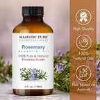 Majestic Pure Rosemary Essential Oil with Glass Dropper - Huge 4 Fl Oz - 100% Pure and Natural Rosemary Oil - Premium Grade Essential Oils for Diffuser, Aromatherapy, Soap and Candle Making