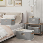Yawinhe Foldable Storage Baskets for Shelves, Fabric Closet Organizers, Bins with 3 Handles, Cubes for Clothes, Grey, 15''Lx9.8''Wx8.3''H, 4-Pack