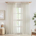 FMFUNCTEX Linen Sheer Pinch Pleated Curtains for Bedroom, Linen Flax Beige 72 Inches Long Sheer Curtain See Through Panels for Living Room, Natural Window Drapes for Farmhouse, Rod Pocket 2 Panels