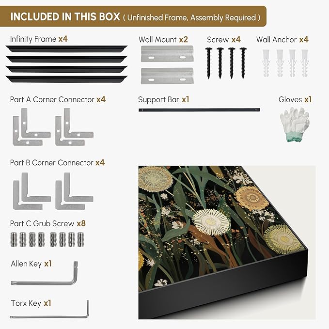 SIGNWIN 36"x72" Extra Large Framed Wall Art Whimsical Dandelion Field in Yellow and Green, Playful Botanical Print for Home Living Room Bedroom Decor (Frame Assembly Required)