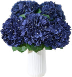 8Pcs Navy Blue Fake Flowers Silk Hydrangea Artificial Flowers Bouquets Faux Hydrangea Stems for Home Table Centerpieces Wedding Party Decoration
