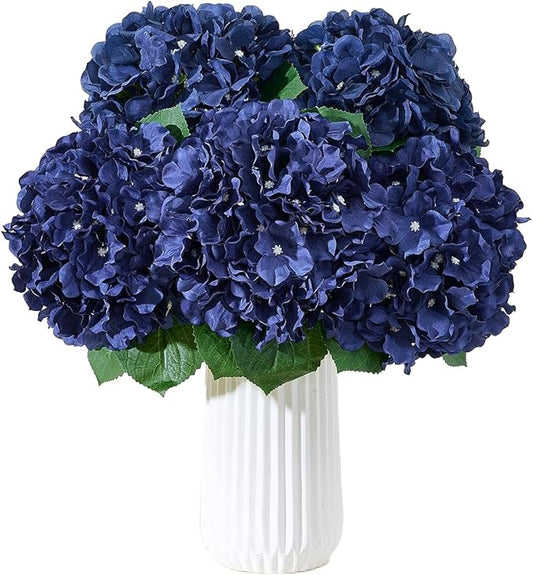 8Pcs Navy Blue Fake Flowers Silk Hydrangea Artificial Flowers Bouquets Faux Hydrangea Stems for Home Table Centerpieces Wedding Party Decoration