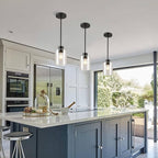 Black Pendant Lights Kitchen Island - Seeded Glass Pendant Light Fixture Multiple Stems Rods (3 Pack with Rod seeded Glass)