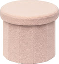 B FSOBEIIALEO Storage Ottoman Cube, Round Ottomans with Storage Foot Stool Footrest for Lving Room, Boucle Ottoman Seat for Dorm Room,Faux Teddy Fur, Pink 15"x15"x15"
