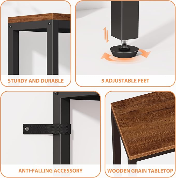Narrow Sofa Table with 2 Power Outlets, 71” Thin Console Tables Narrow Long, Behind Couch Table Skinny, Wood Console Tables for Entryway, Living Room, Hallway, Foyer, Rustic Brown