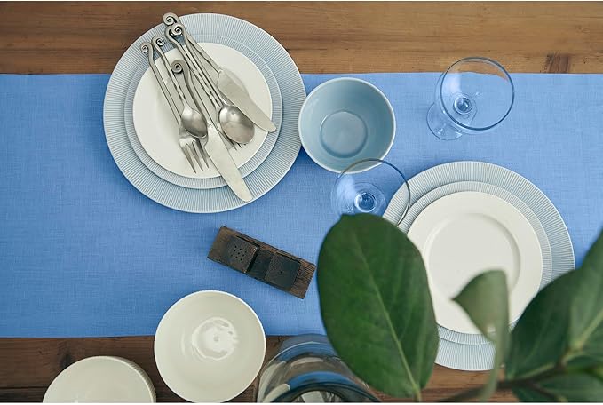 Solino Home Linen Table Runner 60 Inches - 100% Pure Linen Provence Blue Table Runner 14 x 60 Inch Ideal for Dresser and Coffee Tables - Fete