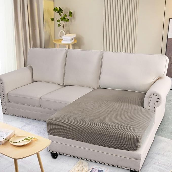 H.VERSAILTEX Super Stretch Individual Chaise Cover Sectional Couch Covers for L Shaped Sofa Both Left/Right Featuring Thick Jacquard Textured Twill Fabric (1 Piece Chaise Cover Large, Taupe)