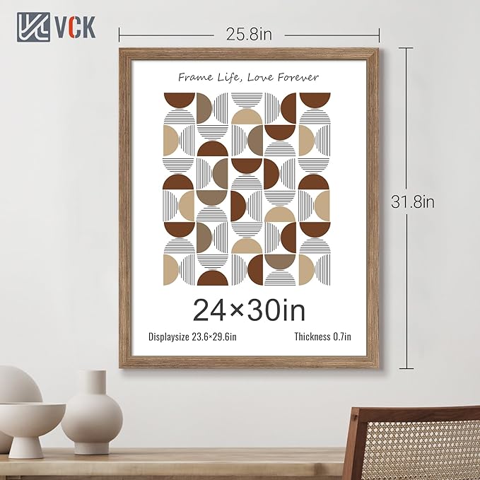 VCK 24x30 Poster Frame 3 Pack, Brown Walnut Wood Picture Frame, Exclusive Wood Grain, Wall Mounting Hanging