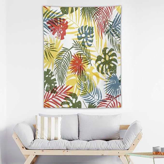 ICMOLYYENLO Boho Green Leaves Tapestry, Mid Century Abstract Tropical Palm Leaves Modern Minimalist Geometric Wall Hanging, Neutral Home Decor Art for Living Room Bedroom Dorm 60x80 Inch