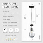 Raindrop Pendant Light, Black Glass Pendant Lighting, Hand Blown Teardrops Modern Hanging Light for Entryway Foyer Stairway Kitchen Island Bedroom Dining Living Room Hallway