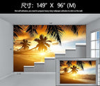 WFBHUA-Tropical Beach Wallpaper Dusk Waves Palm Tree Leaf Coconut Tree Wall Mural for Living Room Bedroom (Not Peel and Stick)