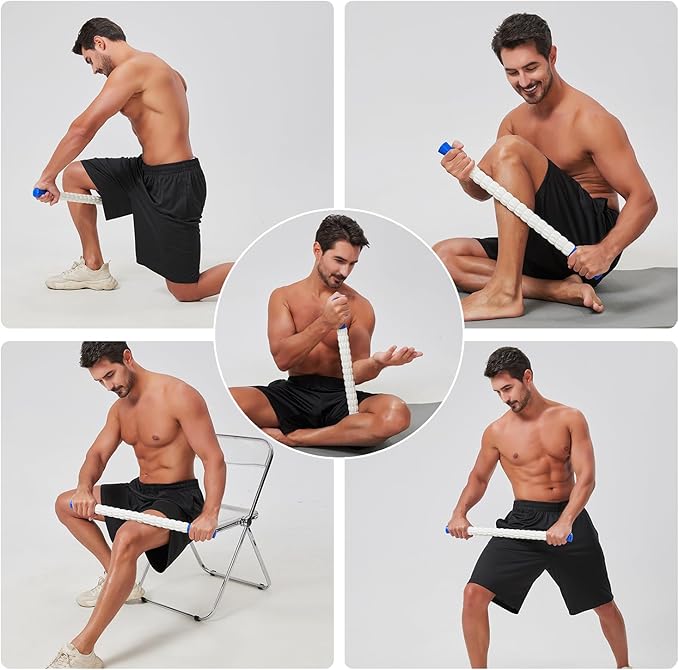 Muscle Roller Stick for Athletes - Deep Tissue Fascia Blaster & Roller Massager for Myofascial Pain Relief - Handheld Physical Therapy & Recovery Tool(Blue White-24 inch)