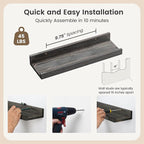 Picture Ledge Wall Shelves 16 inch Width Set of 2, Solid Pine Wood Rustic Floating Ledge Shelves for Wall for Kids' Room Bedroom Kitchen Bathroom Living Room Nursery Display Wall Decor, Grey