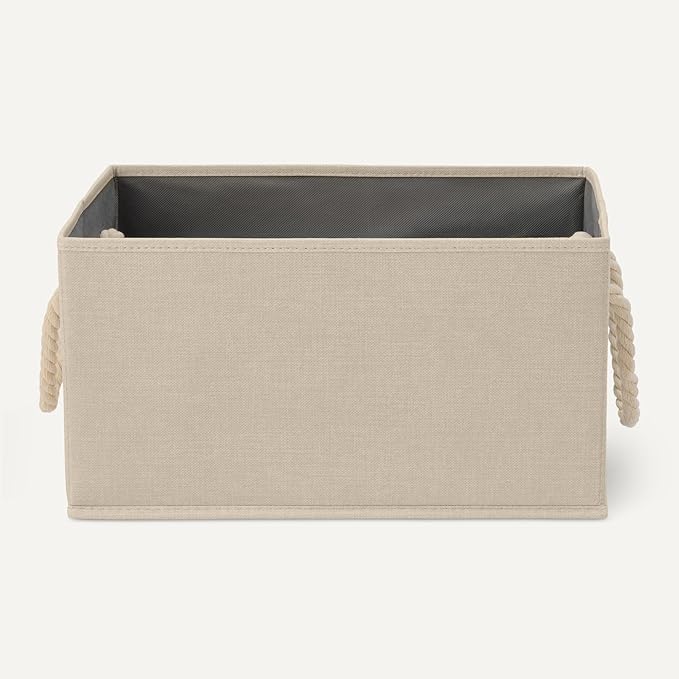 Amazon Basics Foldable Storage Bins with Rope Handles, Linen, Large, Pack of 3