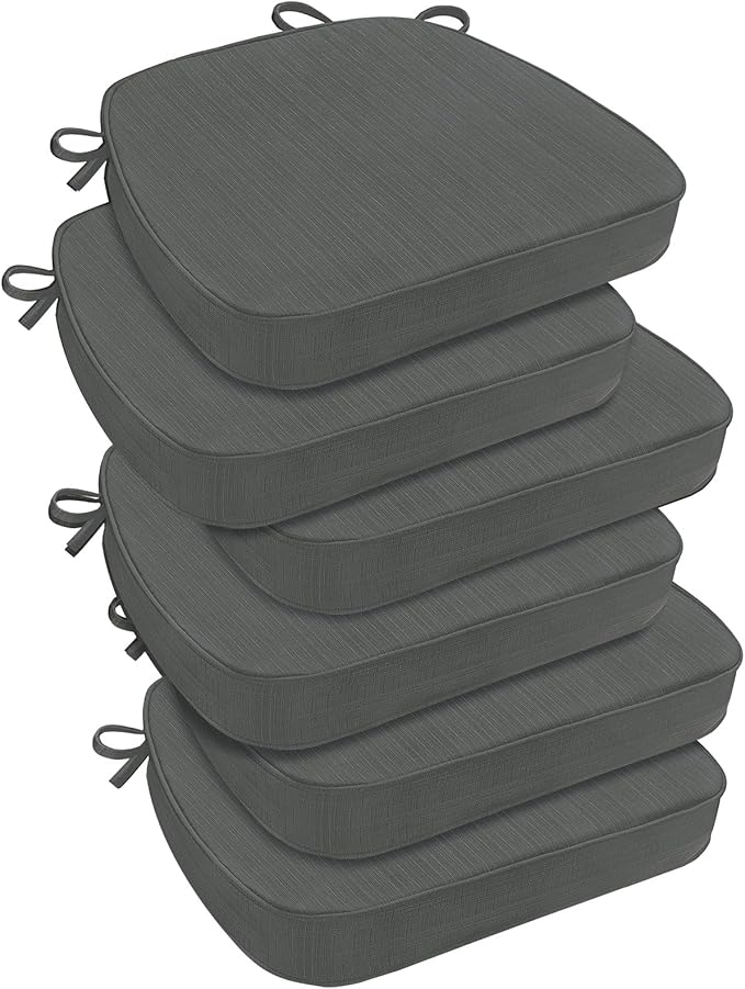 downluxe Chair Cushions for Dining Chairs, Waterproof Kitchen Chair Pads, Non-Slip Dining Seat Cushion with Ties, 17" x 16" x 2.5", Dark Grey, 6 Pack