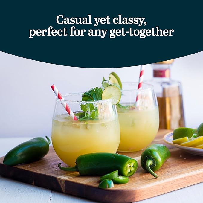 Libbey Stemless Red Wine Glasses, 16.75 Oz Classy, Wide Bowl Stemless Wine Glasses Set of 8, Chip Resistant Glasses Drinking Set for Get-Togethers