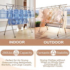 JAUREE Clothes Drying Rack 2 Tiers, Heavy Duty Drying Rack Clothing Folding Indoor Outdoor, Stainless Steel Laundry Drying Rack, Foldable Garment Rack with 20 Windproof Hooks (84 Inches)