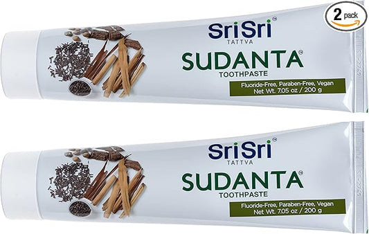 Sri Sri Tattva Sudanta Herbal Toothpaste for Oral Care Protection - Fluoride Free Ayurvedic Toothpaste to Strengthen Teeth and Gums Without Causing Sensitivity - All Natural (200g) Pack of 2