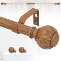 Wood Boho Curtain Rods for Windows:72-144Inch Wooden Farmhouse Curtain Rod for Bedroom Living Room,Heavy Duty Adjustable Rustic Decorative Drapery Rod with Vintage Imitation Wood Finial,Brown